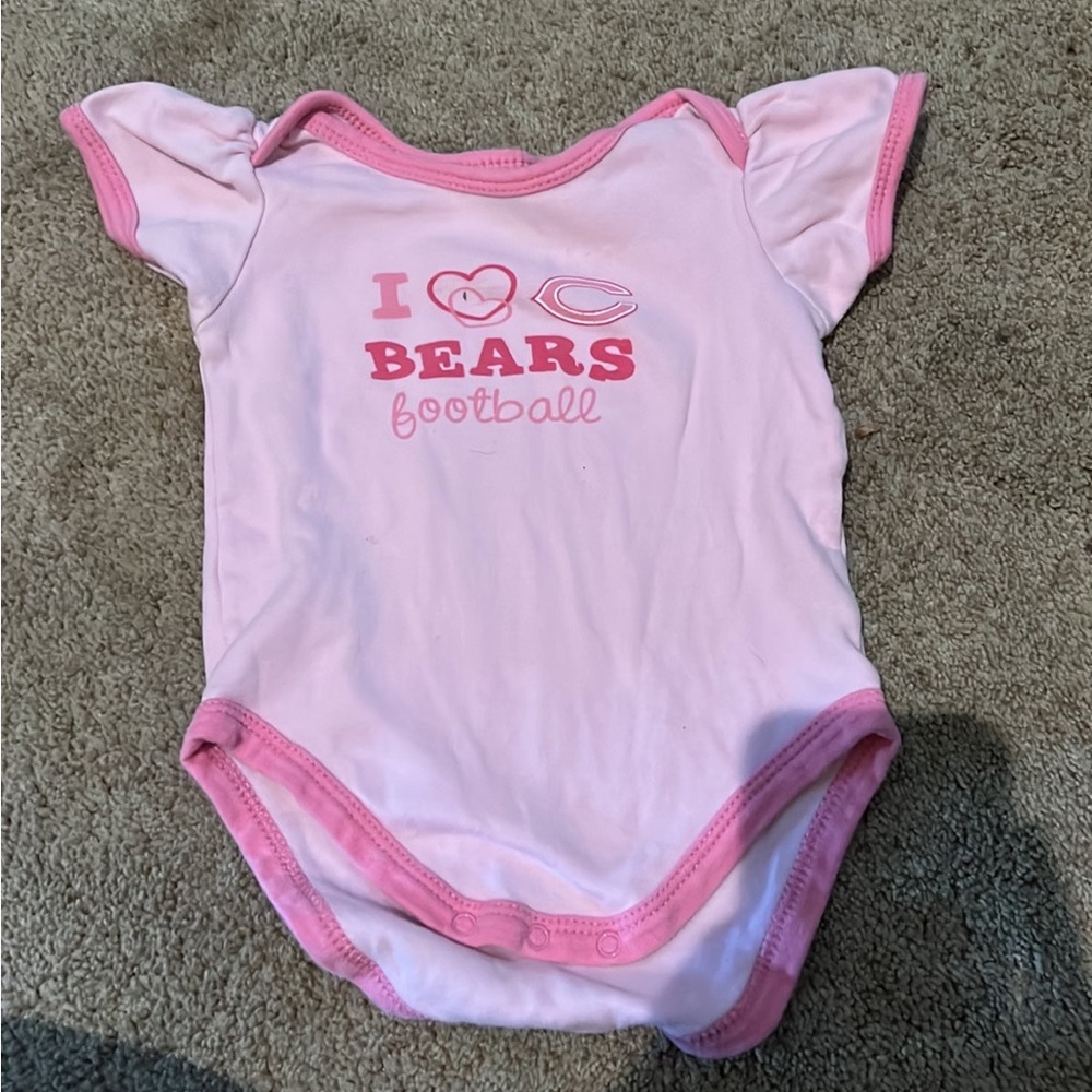 3-6 month girls pink bears football onesie 
SMOKE FREE HOME!!